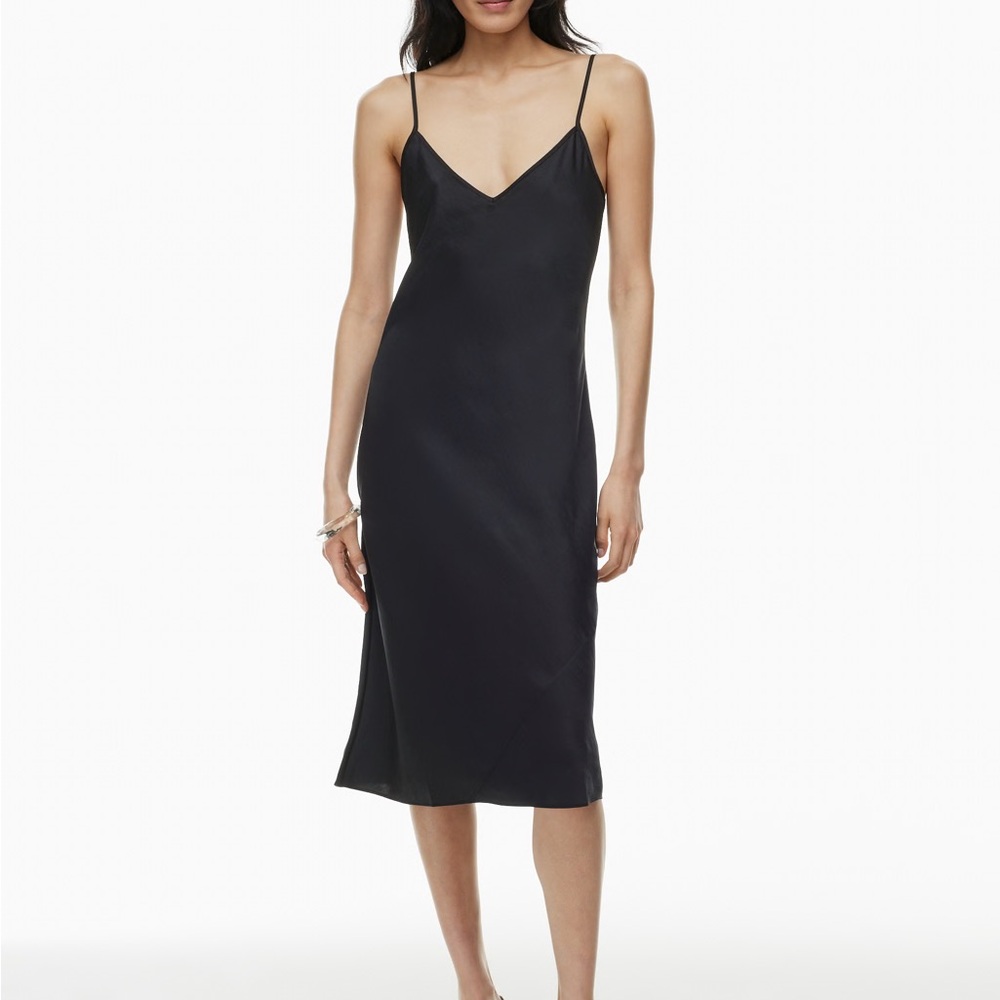 Aritzia Wilfred Only Slip Satin Midi Dress in Black
